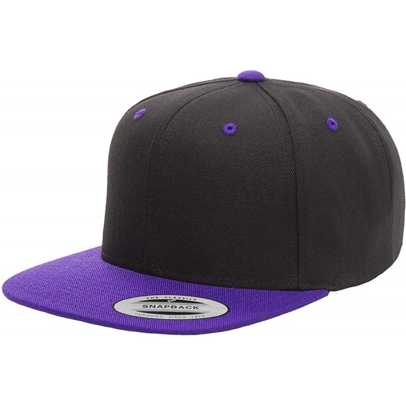 Baseball Caps Yupoong Premium Classic Snapback Hat - Flat Brim- Adjustable Ballcap w/Hat Liner - Black/Purple - CB18GYZW0SX $...