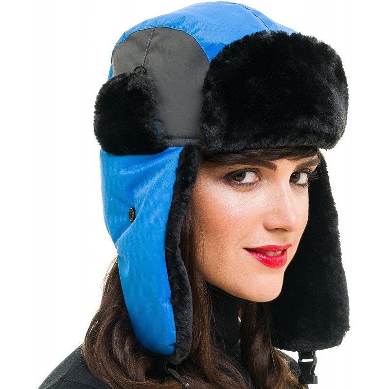 Bomber Hats Trapper Bomber Hat for Men and Women Russian Warm Fur Ski Fall Winter Hunting - Blue Green - CE18C54ITZK $21.99