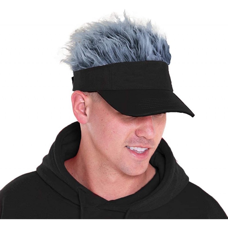 Visors Flair Hair Visor Sun Cap Wig Peaked Novelty Baseball Hat with Spiked Hair - 1.grey - CO18WE7WY9E $24.34