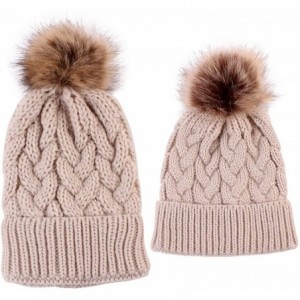 Skullies & Beanies 2PCS Mother&Baby Hat Parent-Child Hat Family Matching Cap Winter Warmer Knit Wool Beanie Ski Cap - Khaki -...