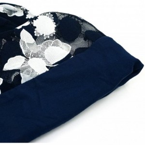 Skullies & Beanies Floral Lace Beanie Hat Chemo Cap Stretch Slouchy Turban Headwear - Butterfly Sapphire - CH18CG6NS7L $18.41