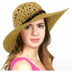 Sun Hats Women's Open Weaved Crushable Sun Hat w/Beaded String Trim - Beige - CS11ATGZT8T $20.88