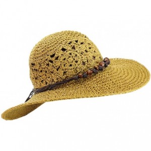 Sun Hats Women's Open Weaved Crushable Sun Hat w/Beaded String Trim - Beige - CS11ATGZT8T $21.63