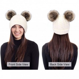 Skullies & Beanies Women Winter Cable Knit Fleece Lined Warm Pom Pom Beanie Hat - Double Pom_white _Twist - CH18TECSON6 $26.24
