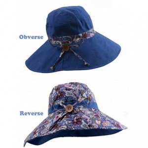 Bucket Hats Womens Wide Brim Floppy Sun Hat Reversible Summer Beach Hats with Detachable Bowknot - Blue - 1 - CK188L0N03G $19.41