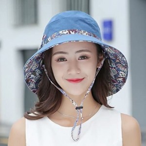 Bucket Hats Womens Wide Brim Floppy Sun Hat Reversible Summer Beach Hats with Detachable Bowknot - Blue - 1 - CK188L0N03G $19.41
