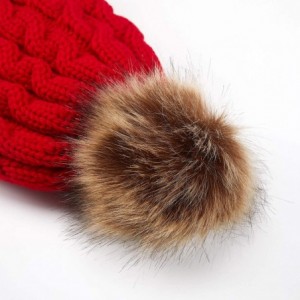 Skullies & Beanies Women's Winter Soft Knitted Beanie Hat with Faux Fur Pom Pom - Red - CQ18M37H2ZU $17.75