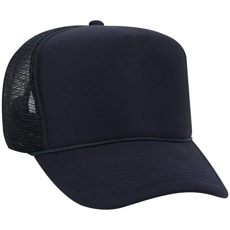 Baseball Caps Polyester Foam Front 5 Panel High Crown Mesh Back Trucker Hat - Navy - C212EXF1NNH $19.37