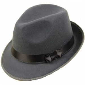 Fedoras Wool Felt Fedora Hats for Men Classic Wide Brim Jazz Cap Trilby Hat with Black Bowknot Band - Gray - CP18OTEY7RE $54.92