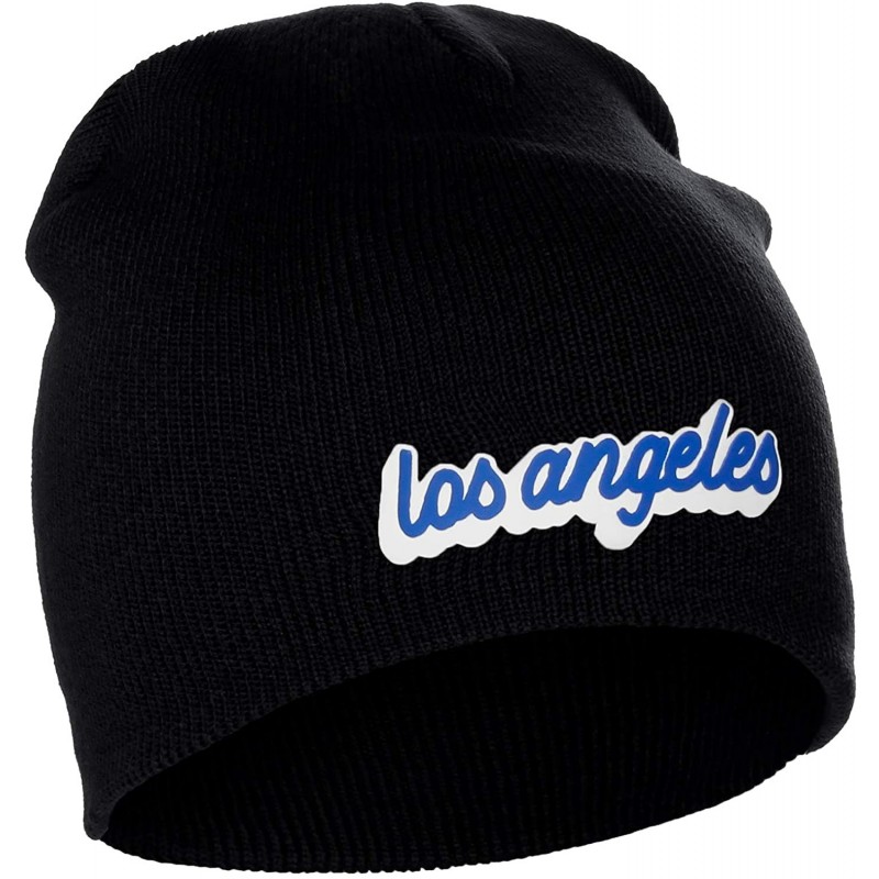 Skullies & Beanies Classic USA Cities Winter Knit Cuffless Beanie Hat 3D Raised Layer Letters - Los Angeles Black - White Roy...
