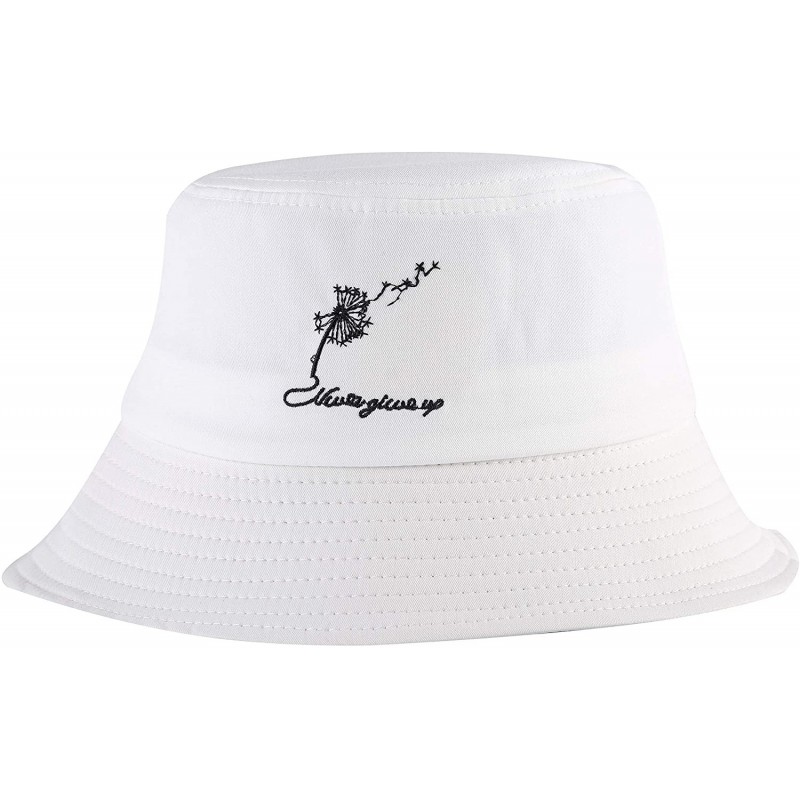 Bucket Hats Unisex Fashion Unique Word Embroidered Bucket Hat Summer Fisherman Cap for Men Women Teens - White Dandelion - CM...