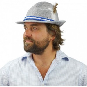 Fedoras Men's German Fedora Hat W/Bavarian Rope & Feather - Gray - C0110AYFN6D $22.94