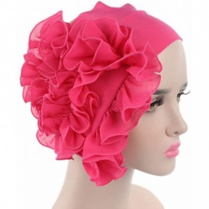 Cold Weather Headbands Womens Wrap Cap Flower Chemo Hat Beanie Scarf Turban Headband - Hot Pink - C918IO3TNNN $16.26