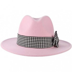 Fedoras Women Vintage Felt Fedora Hat Big Bow Wide Brim Panama Hat Church Derby Hat Pink - Pink2 - C818QX74O8K $19.24