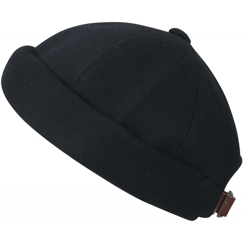 Skullies & Beanies Solid Color Cotton Short Beanie Strap Back Casual Hat Soft Cap - Black - C0188OZKZHE $43.55