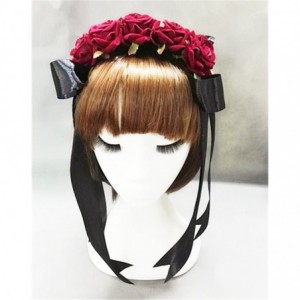 Headbands Hand made Gothic Lolita Rose Flower Headband With Crystal Chain Ribbon Vintage Cosplay Party Hair Accessories (A) -...