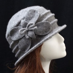 Berets Women 100% Wool Solid Color Round Top Cloche Beret Cap Flower Fedora Hat - 2 Grey - CV186WY0L9N $30.99