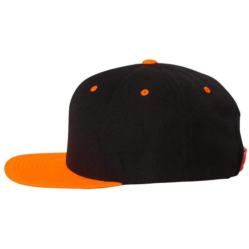 Baseball Caps 6-Panel Structured Flat Visor Classic Snapback (6089) - Black/ Neon Orange - CC11NANFBTP $19.03