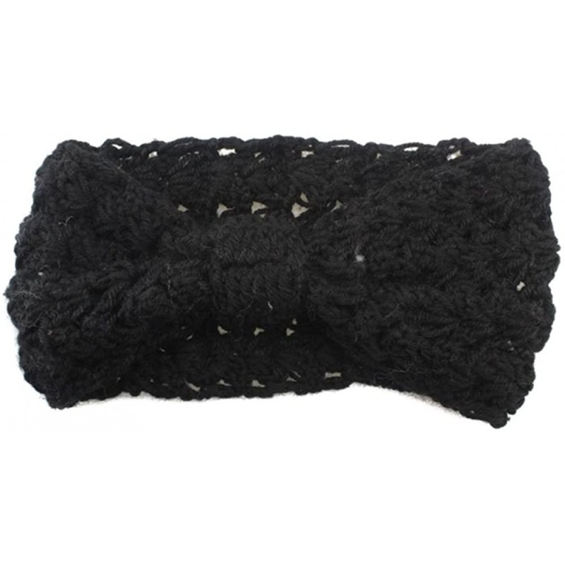 Cold Weather Headbands Retro Bohemian Beads Cable Knitted Winter Turban Ear Warmer Headband - Black Hollow - CQ189T3A7T7 $18.95