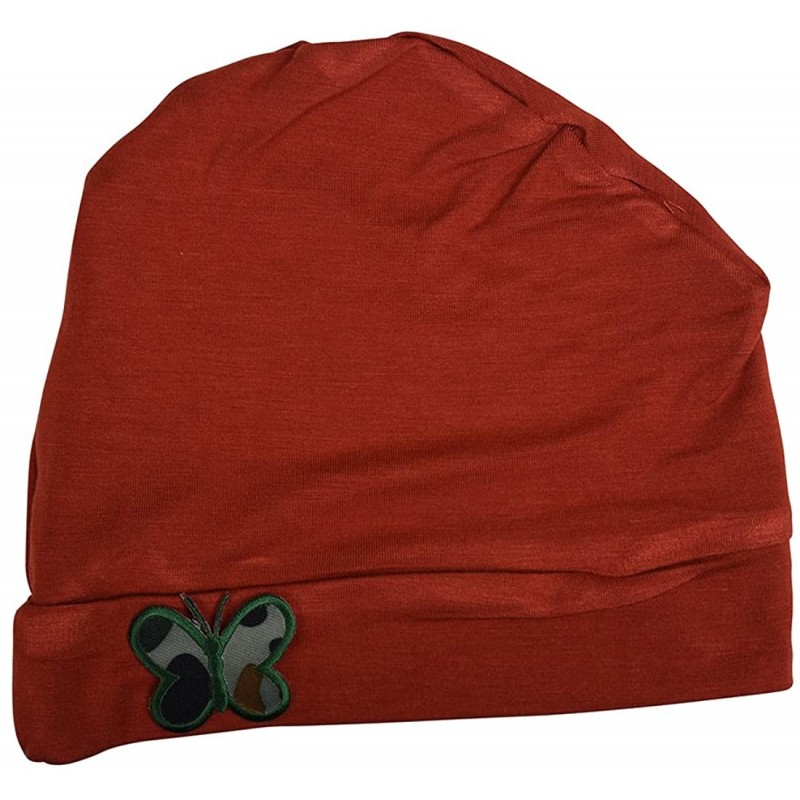 Skullies & Beanies Soft Chemo Cap Cancer Beanie with Green Camo Butterfly - Rust - CC12O8N2WET $32.88