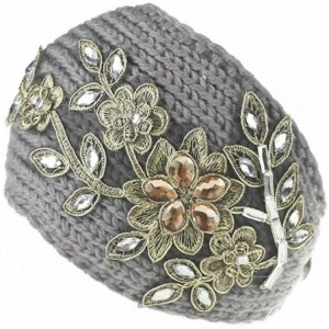 Headbands Women Knitted Headband with Crystal Dotted (Grey) - CE185O8WC9I $21.52