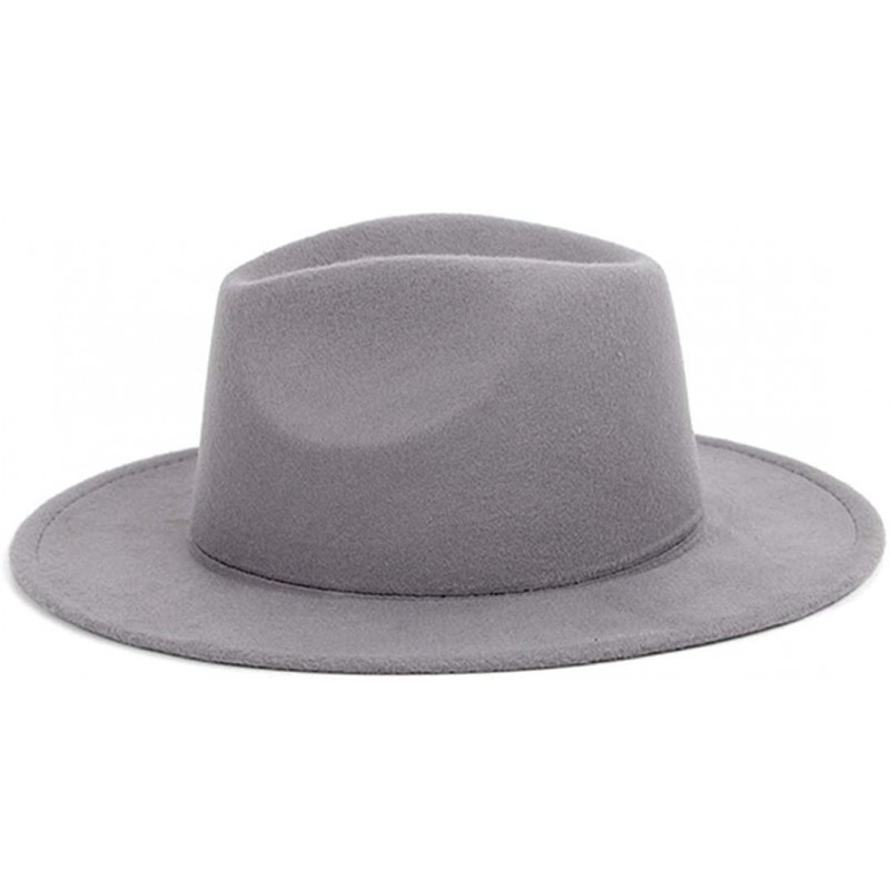 Fedoras Fedora Hats Unisex Men Women Classic Vintage Wool Felt Hat Wide Brim Trilby Jazz Hat Floppy Sun Hat - Light Gray - CU...