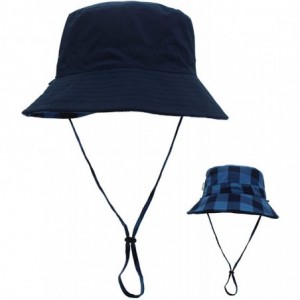 Sun Hats Women Bucket Hat Packable Cotton Reversible Sun Hat with Detachable Cord - Navy - CJ18S72YGE0 $26.53