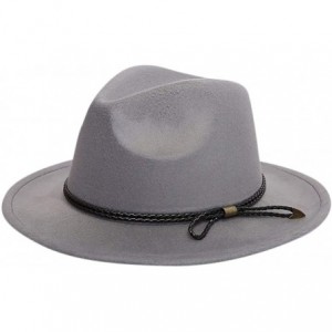Fedoras Women Belt Buckle Fedora Hat-Classic Wide Brim Floppy Panama Hat Crushable Wool Felt Outback Hat - Gray - C718WKG880G...