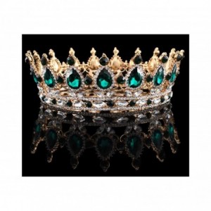 Headbands Vintage Wedding Crystal Rhinestone Crown Bridal Queen King Tiara Crowns-More diamond green - More diamond green - C...