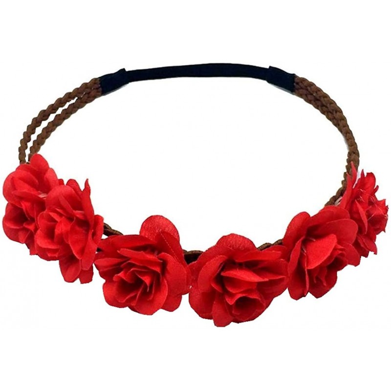 Headbands Women's Bohemian Beach Rose Flower Hoop Headband for Party - Red - CF18GWGND3S $22.42