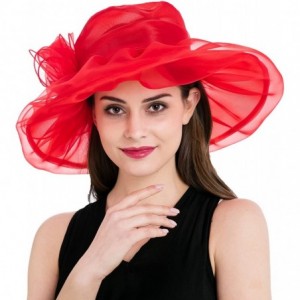 Sun Hats Women's Colorful Organza Kentucky Wide Brim Bow Derby Sun Hat - Red - CF12GSWKQCR $28.55