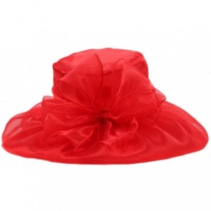 Sun Hats Women's Colorful Organza Kentucky Wide Brim Bow Derby Sun Hat - Red - CF12GSWKQCR $24.52