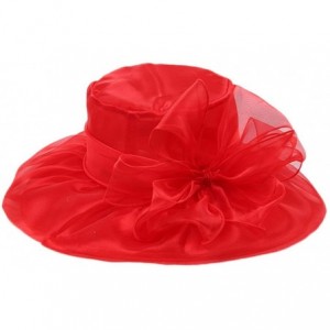 Sun Hats Women's Colorful Organza Kentucky Wide Brim Bow Derby Sun Hat - Red - CF12GSWKQCR $24.52