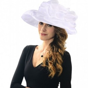 Sun Hats Womens Organza Kentucky Derby Church Party Floral Wide Brim Summer Hat - White - C412J0EO7T3 $27.40