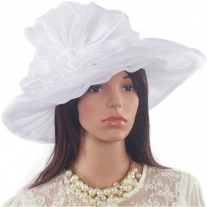 Sun Hats Womens Organza Kentucky Derby Church Party Floral Wide Brim Summer Hat - White - C412J0EO7T3 $24.39