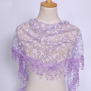 Baseball Caps Women Lace Floral Tassel Sheer Triangle Mantilla Scarf Shawl Neck Wraps - Purple - CO18GQ0Z6A2 $15.14