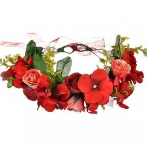 Headbands Boho Flower Headband Hair Wreath Floral Garland Crown Halo Headpiece with Ribbon Wedding Festival Party - H - CR188...