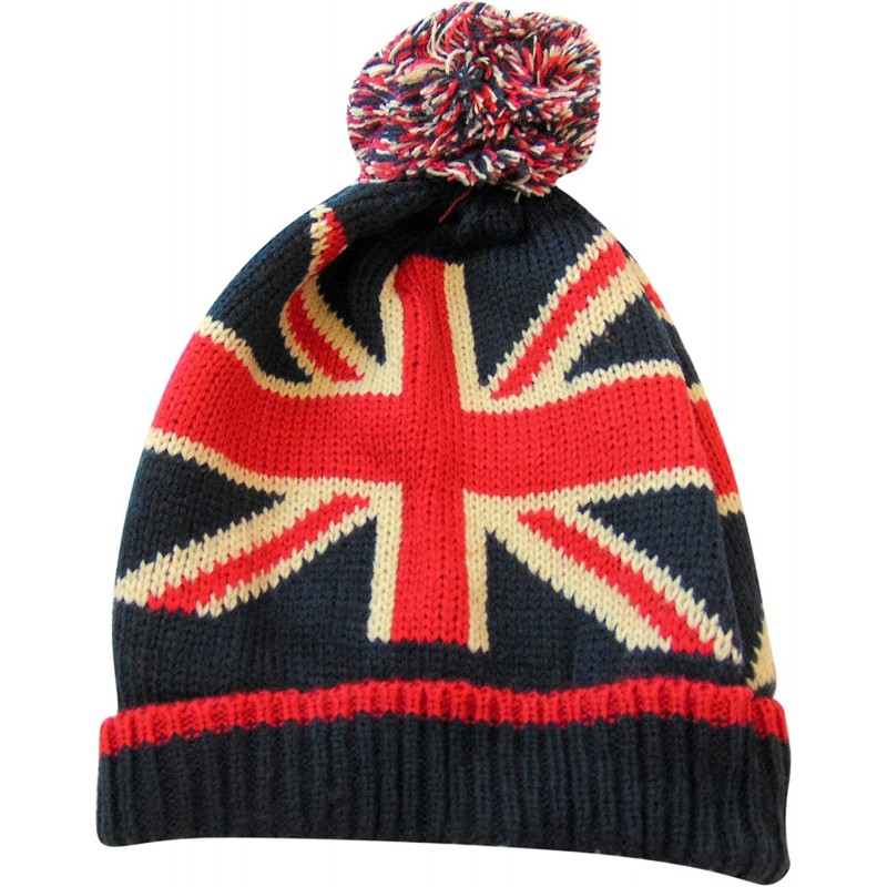Skullies & Beanies UK Union Jack Classic British Beanie with Tassel Pom Winter Hat- One Size Red - CE18GX90N2S $22.99