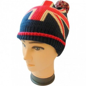 Skullies & Beanies UK Union Jack Classic British Beanie with Tassel Pom Winter Hat- One Size Red - CE18GX90N2S $22.99