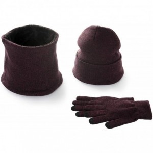 Skullies & Beanies Set of 3 Solid Color Knit Skull Cap Loop Scarf Touch Screen Gloves - Wine Red - C118YMMK7U4 $25.26
