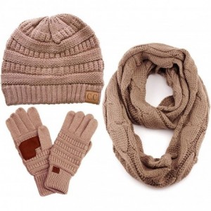 Skullies & Beanies 3pc Set Trendy Warm Chunky Soft Stretch Cable Knit Beanie Scarves Gloves Set - Taupe - CN187GO73XG $93.26