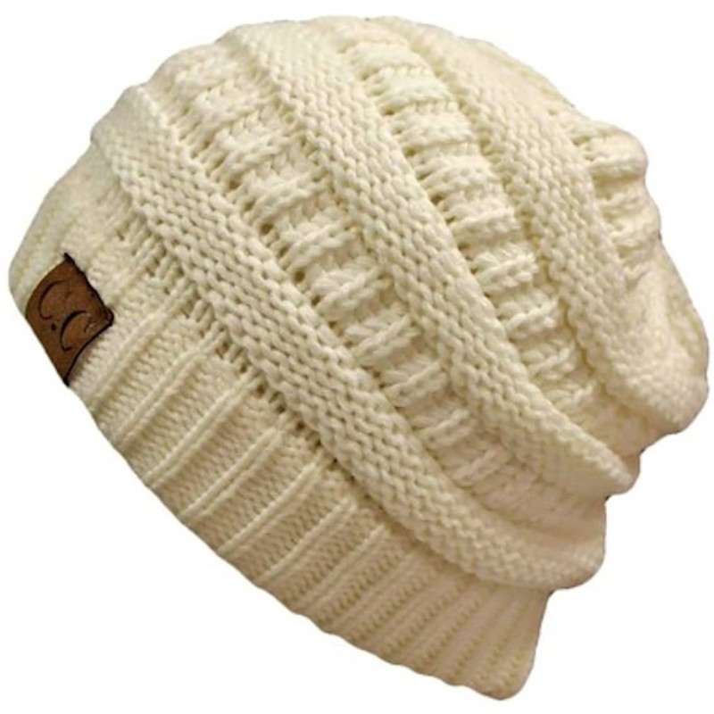 Skullies & Beanies Women's Thick Soft Knit Beanie Cap Hat - Winter White - CW11MXBPCSB $19.91