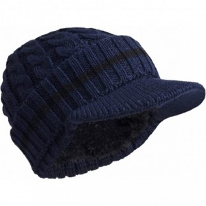 Skullies & Beanies Retro Newsboy Knitted Hat with Visor Bill Winter Warm Hat for Men - Navy-1 - C018LGNSW5E $22.17
