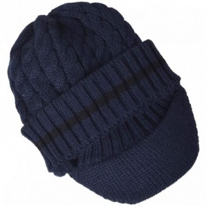 Skullies & Beanies Retro Newsboy Knitted Hat with Visor Bill Winter Warm Hat for Men - Navy-1 - C018LGNSW5E $20.08
