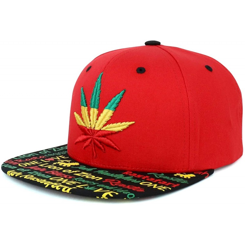Baseball Caps Rasta Marijuana Leaf Weed 3D Embroidered Flat Bill Snapback Cap - Red Rasta - CT187EMHL8Q $31.37