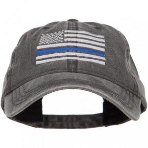 Baseball Caps Thin Blue Line Silver USA Flag Embroidered Washed Cap - Black - CX182IWOWXT $46.55